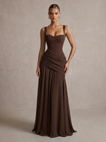 Chiffon A-Line Square Neck Maxi Formal Dresses with Corset Bodice