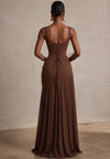 Chiffon A-Line Square Neck Maxi Formal Dresses with Corset Bodice