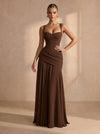 Chiffon A-Line Square Neck Maxi Formal Dresses with Corset Bodice