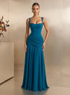 Chiffon A-Line Square Neck Maxi Formal Dresses with Corset Bodice