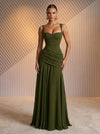 Chiffon A-Line Square Neck Maxi Formal Dresses with Corset Bodice