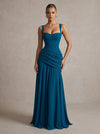 Chiffon A-Line Square Neck Maxi Formal Dresses with Corset Bodice