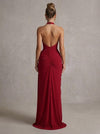 Jersey Mermaid Halter Maxi Formal Dresses with Side Waist Ruched