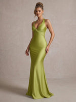 Satin Mermaid Halter Maxi Formal Dresses with Twisted Knot