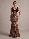 Jersey Mermaid Sweetheart Maxi Formal Dresses with Leopard Print