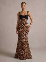 Jersey Mermaid Sweetheart Maxi Formal Dresses with Leopard Print