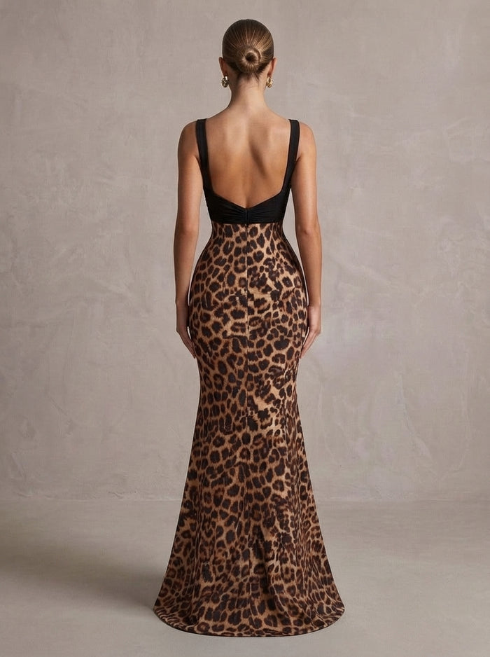 Jersey Mermaid Sweetheart Maxi Formal Dresses with Leopard Print