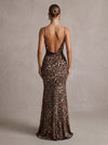 Jersey Mermaid Spaghetti Straps Maxi Formal Dresses with Leopard Print
