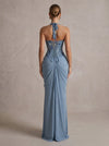 Chiffon Mermaid Halter Maxi Formal Dresses with Corset Bodice