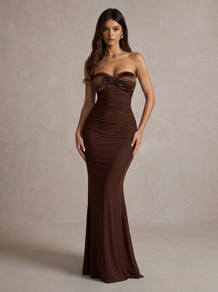Jersey Mermaid Strapless Maxi Formal Dresses with Twisted Knot