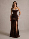 Velvet Mermaid Strapless Maxi Formal Dresses with Rhinestone