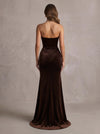 Velvet Mermaid Strapless Maxi Formal Dresses with Rhinestone