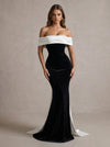 Velvet Mermaid Off Shoulder Maxi Formal Dresses with Oversized Bow