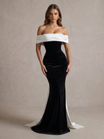 Velvet Mermaid Off Shoulder Maxi Formal Dresses with Oversized Bow