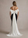 Velvet Mermaid Off Shoulder Maxi Formal Dresses with Oversized Bow