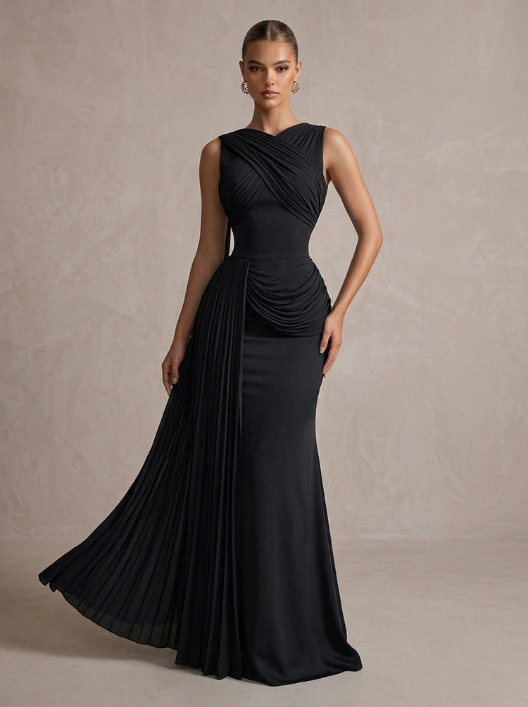 Jersey Mermaid Asymmetric Neck Maxi Formal Dresses with Draped Side Sash