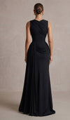 Jersey Mermaid Asymmetric Neck Maxi Formal Dresses with Draped Side Sash