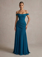 Jersey A-Line Off Shoulder Maxi Formal Dresses with Corset Bodice