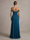 Jersey A-Line Off Shoulder Maxi Formal Dresses with Corset Bodice
