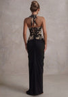 Jacquard Mermaid Halter Maxi Formal Dresses with Side Waist Ruched