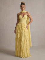 Chiffon A-Line Strapless Maxi Formal Dresses with Ruffles
