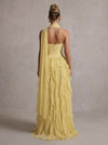 Chiffon A-Line Strapless Maxi Formal Dresses with Ruffles