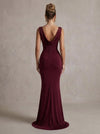 Satin Mermaid Boat Neck Maxi Formal Dresses with Side Waist Ruched