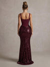 Sequins Mermaid Square Neck Maxi Formal Dresses with Corset Bodice