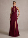 Jersey A-Line Halter Maxi Formal Dresses with Cutout