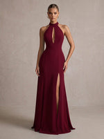 Jersey A-Line Halter Maxi Formal Dresses with Cutout