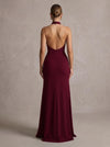 Jersey A-Line Halter Maxi Formal Dresses with Cutout