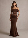 Jersey A-Line Off Shoulder Maxi Formal Dresses with Corset Bodice