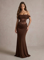 Jersey A-Line Off Shoulder Maxi Formal Dresses with Corset Bodice
