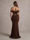 Jersey A-Line Off Shoulder Maxi Formal Dresses with Corset Bodice