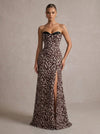 Jersey Mermaid Strapless Maxi Formal Dresses with Leopard Print