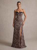 Jersey Mermaid Strapless Maxi Formal Dresses with Leopard Print
