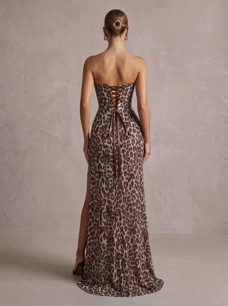 Jersey Mermaid Strapless Maxi Formal Dresses with Leopard Print