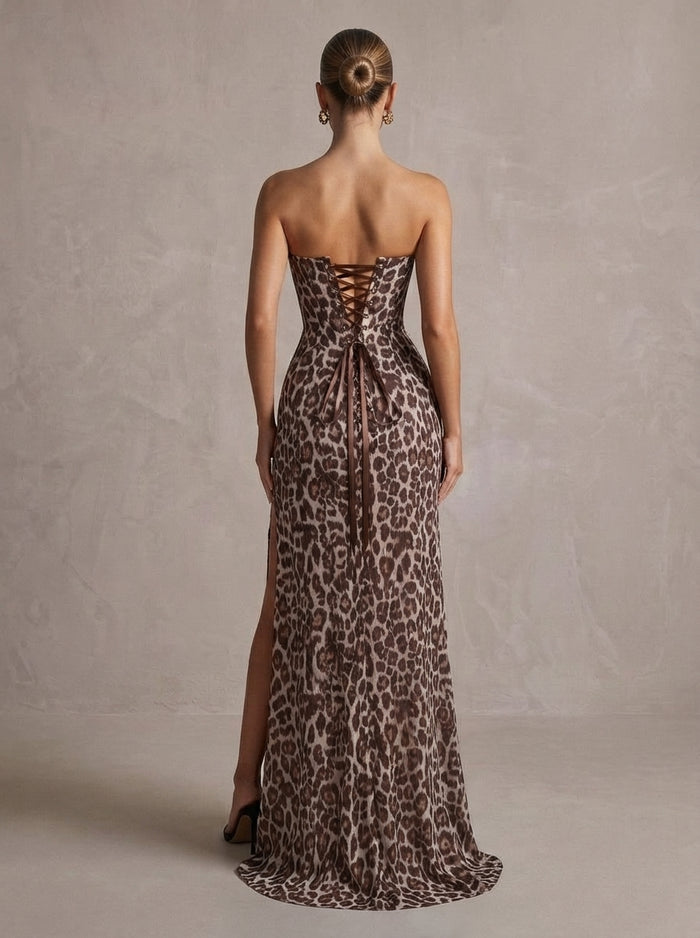 Jersey Mermaid Strapless Maxi Formal Dresses with Leopard Print