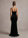 Velvet Mermaid Spaghetti Straps Maxi Formal Dresses with Side Waist Ruched