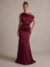 Satin Mermaid One Shoulder Maxi Formal Dresses with Side Waist Ruched