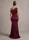 Satin Mermaid One Shoulder Maxi Formal Dresses with Side Waist Ruched