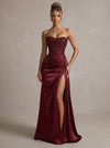 Satin Mermaid Strapless Maxi Formal Dresses with Beaded Tulle Corset