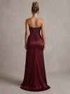 Satin Mermaid Strapless Maxi Formal Dresses with Beaded Tulle Corset