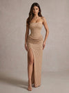 Sequins Mermaid Strapless Maxi Formal Dresses with Ruched