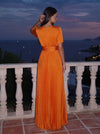 Satin A-Line Crew Neck Maxi Formal Dresses with Cutout