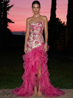Jacquard Organza Mermaid Strapless Maxi Formal Dresses with Ruffles