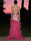 Jacquard Organza Mermaid Strapless Maxi Formal Dresses with Ruffles