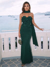Jersey Mermaid Strapless Maxi Formal Dresses with 3D Flowers
