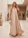 Satin A-Line Halter Maxi Formal Dresses with Criss Cross V Neck