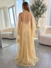 Organza Sheath High Neck Maxi Formal Dresses with Cape